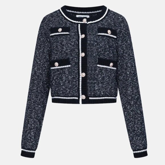 CONTRAST TRIM FAUX PEARL BUTTON CARDIGAN - Picture 1 of 6